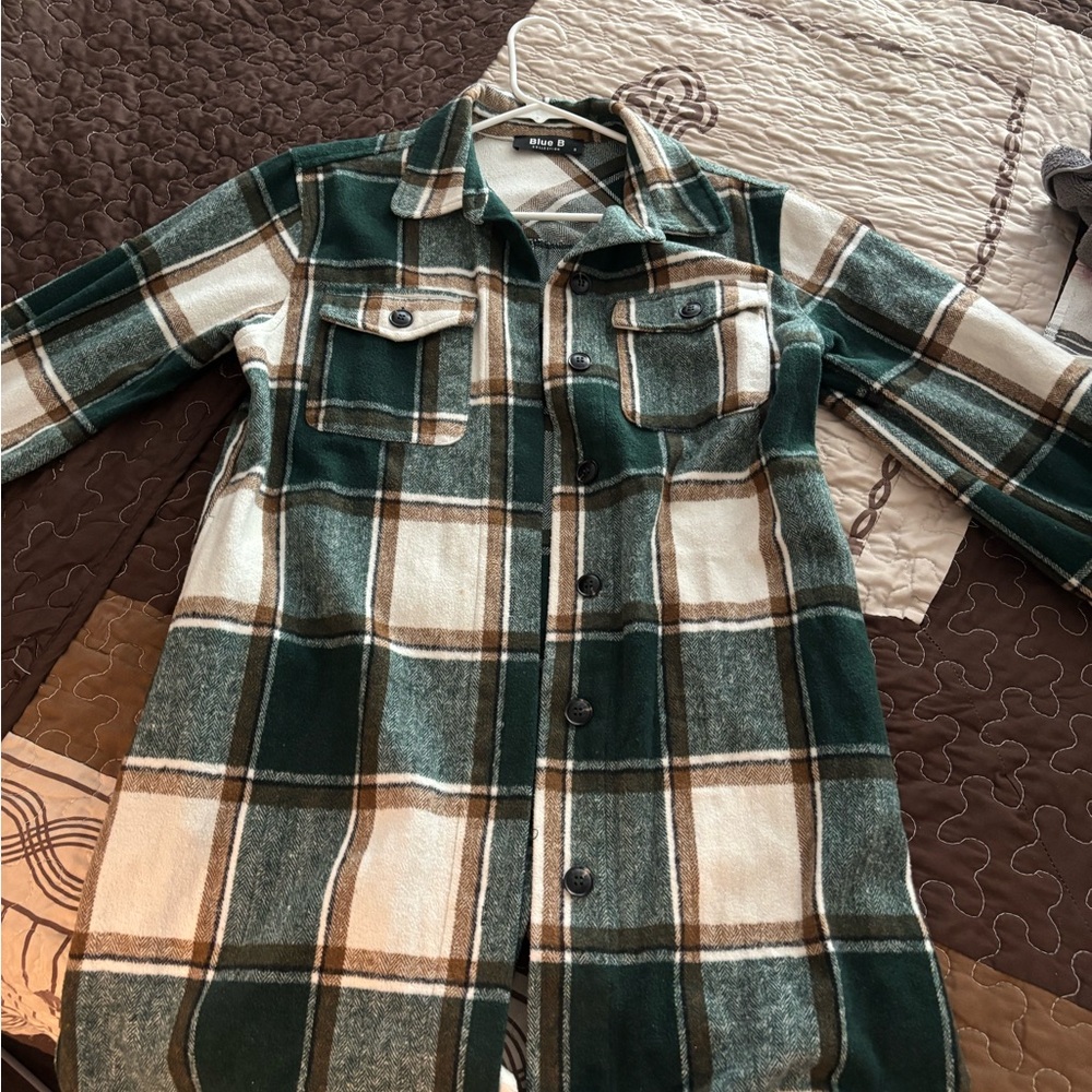 Plaid Green and Cream Women's Cardigan